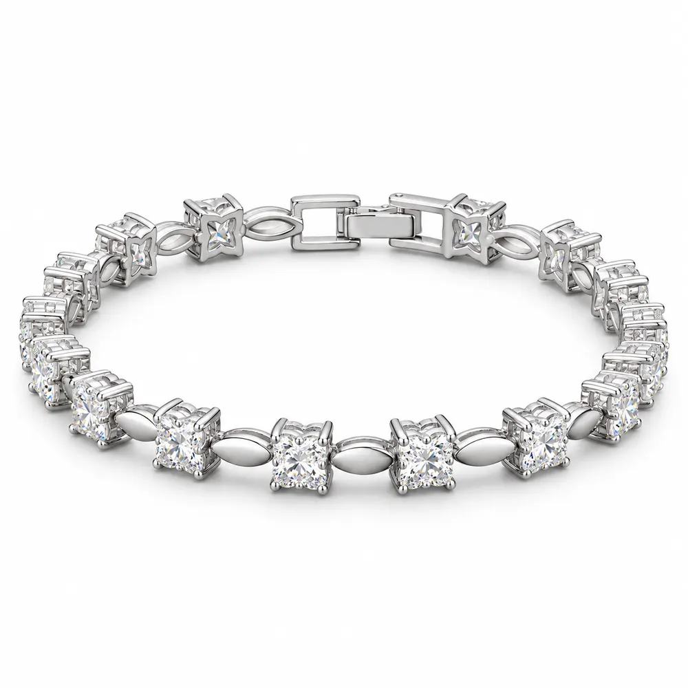 Princess Stone and Oval Link Moissanite Bracelet