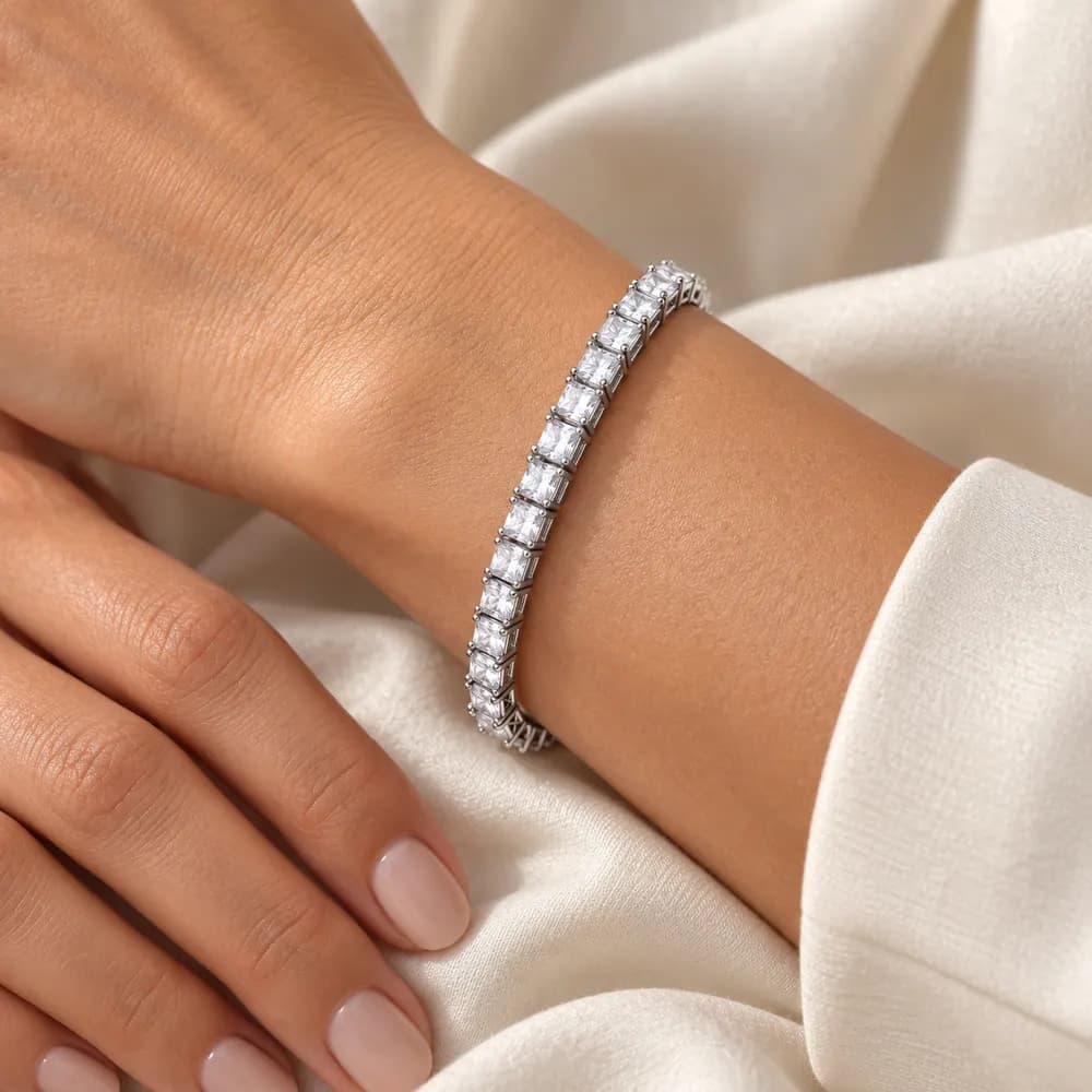 Princess Moissanite Tennis Bracelet with Crossed Gallery — second view