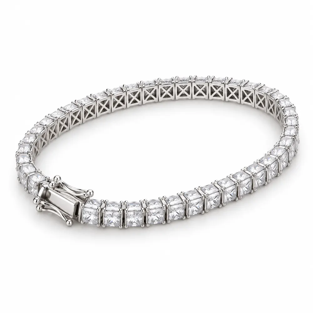 Princess Moissanite Tennis Bracelet with Crossed Gallery