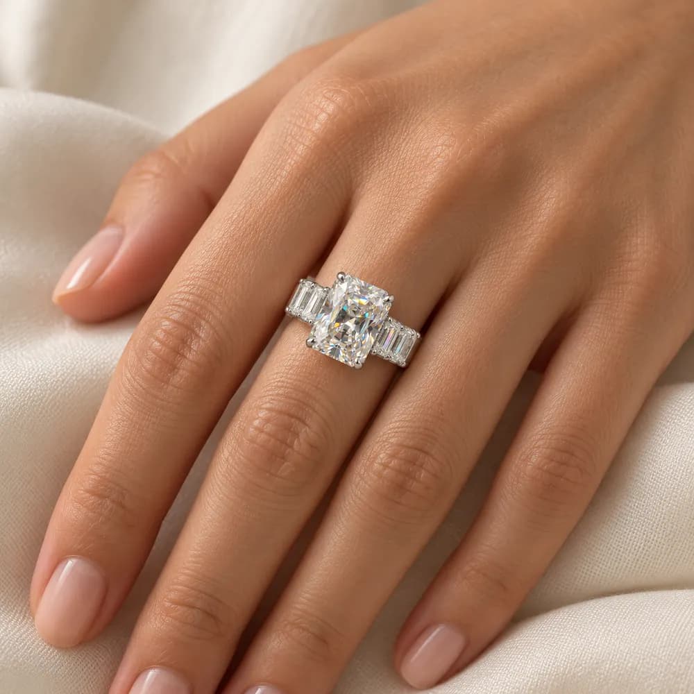 Radiant Centre Baguette Shoulder Moissanite Ring — second view
