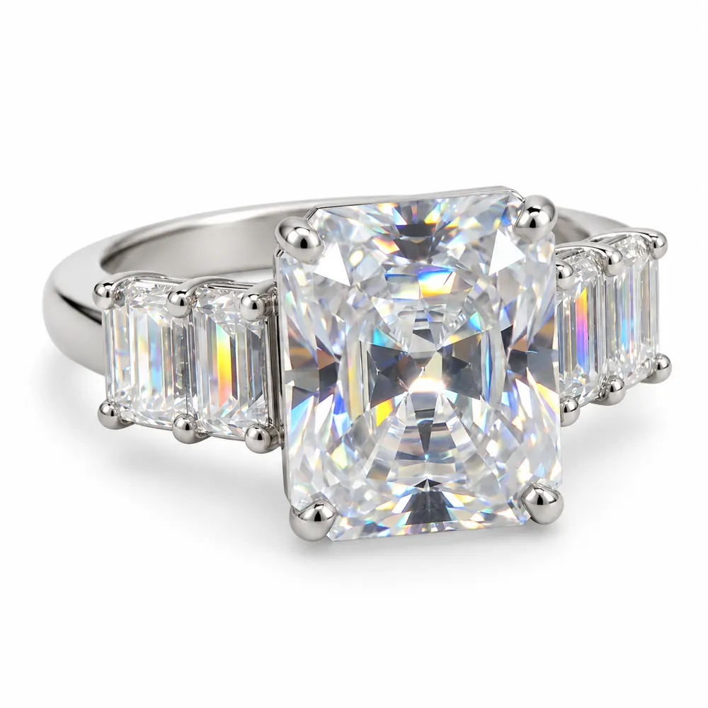 Radiant Centre Baguette Shoulder Moissanite Ring