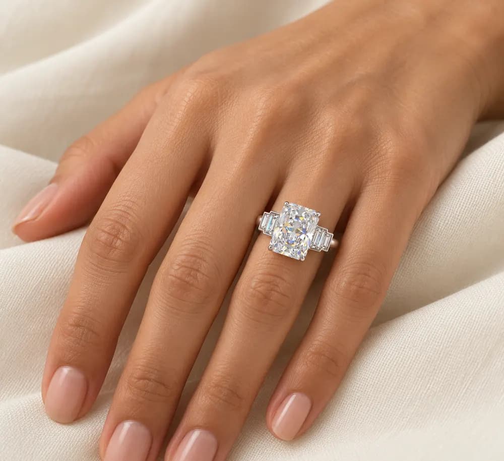 Radiant Centre Stepped Baguette Moissanite Ring — second view