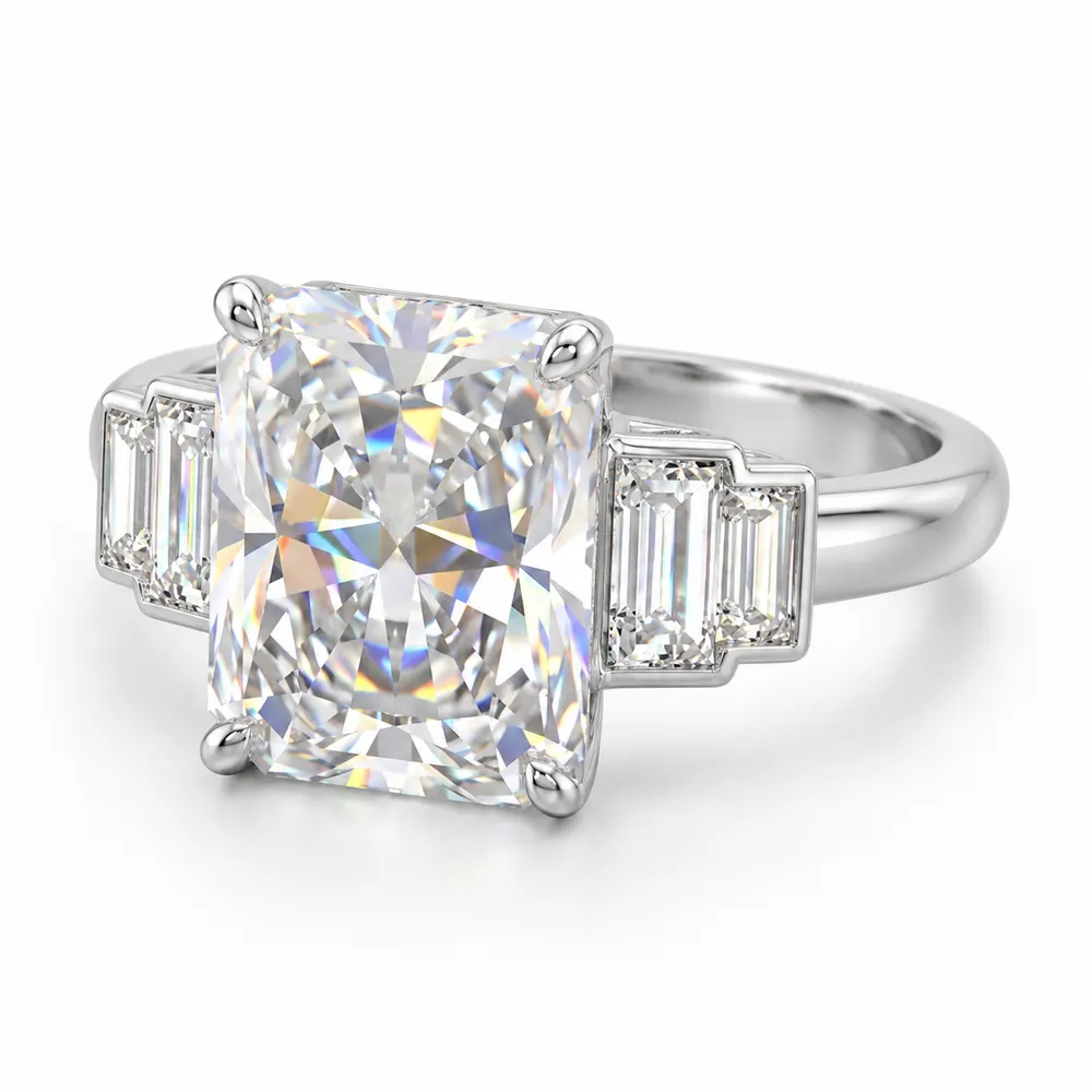 Radiant Centre Stepped Baguette Moissanite Ring