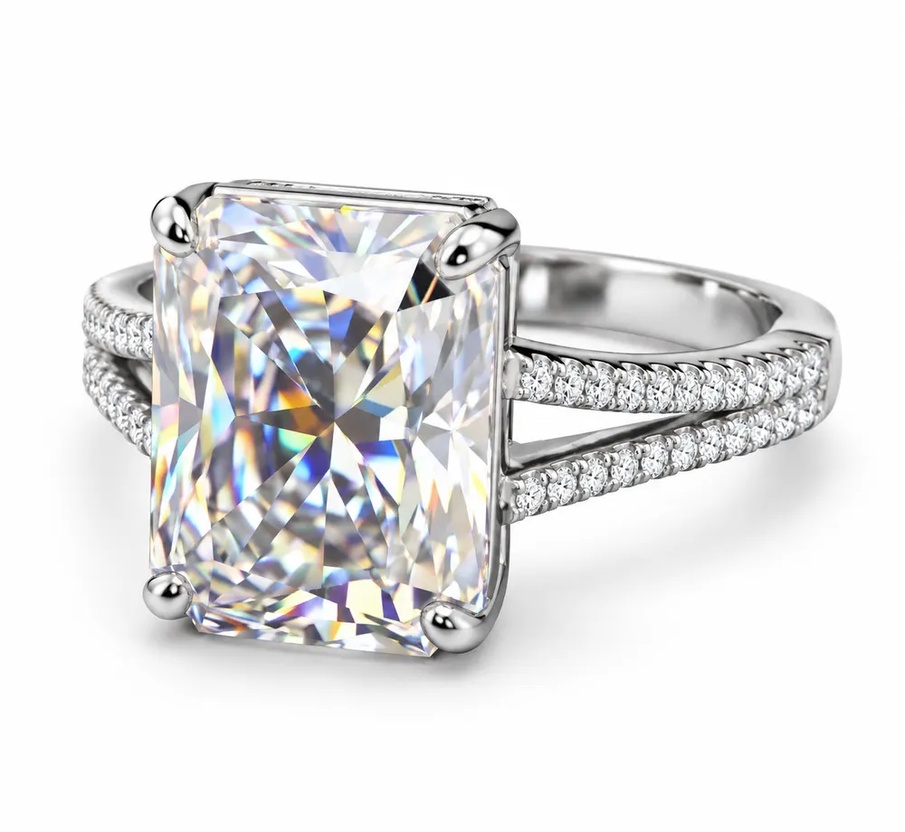 Radiant Solitaire Split Pavé Moissanite Ring