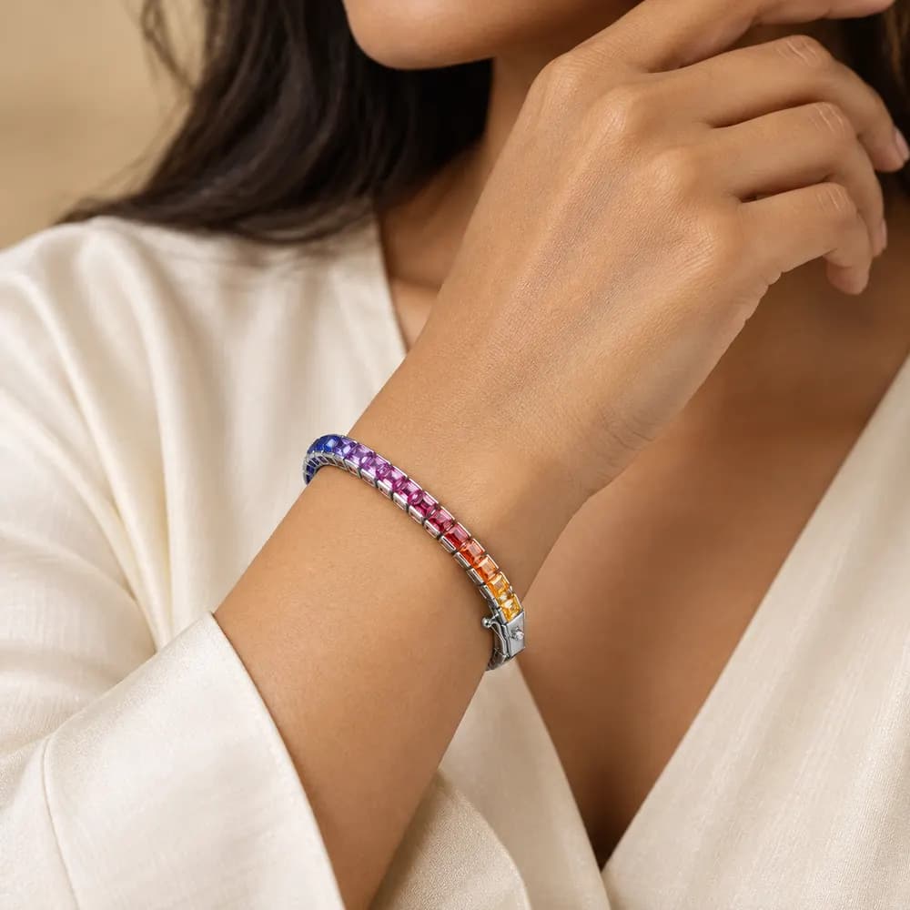 Rainbow Baguette Line Moissanite Bracelet — second view