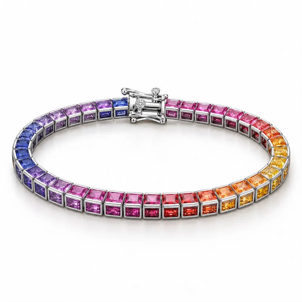 Rainbow Baguette Line Moissanite Bracelet
