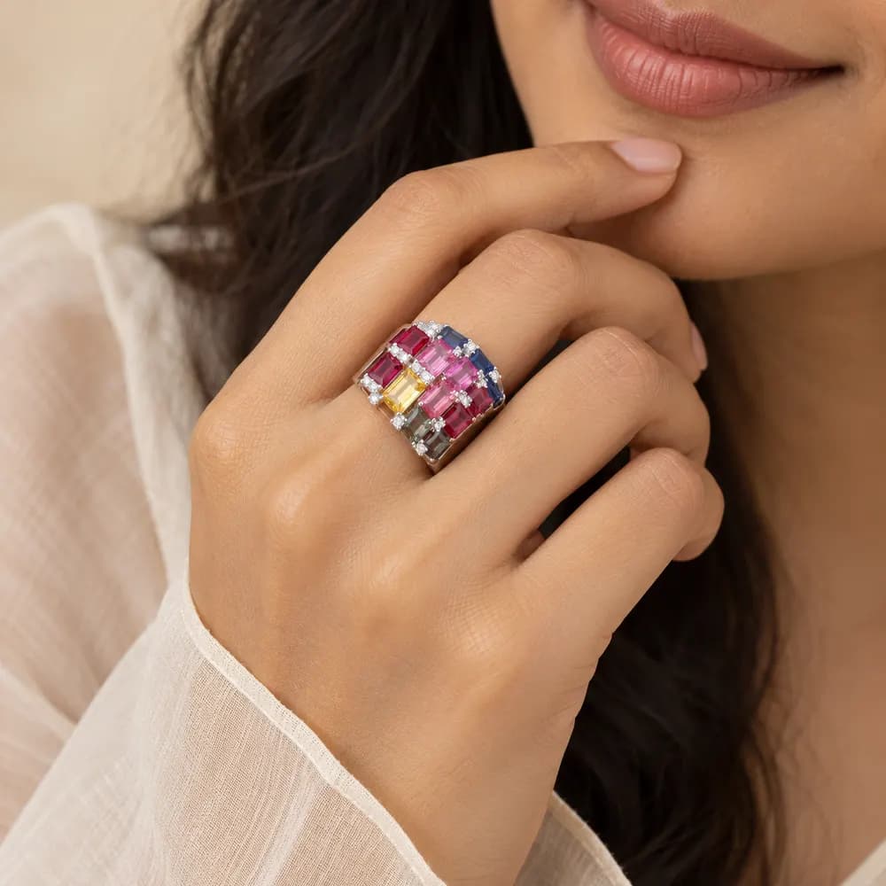 Rainbow Baguette Statement Moissanite Ring — second view