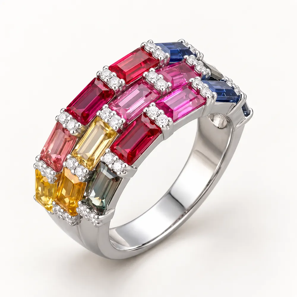 Rainbow Baguette Statement Moissanite Ring