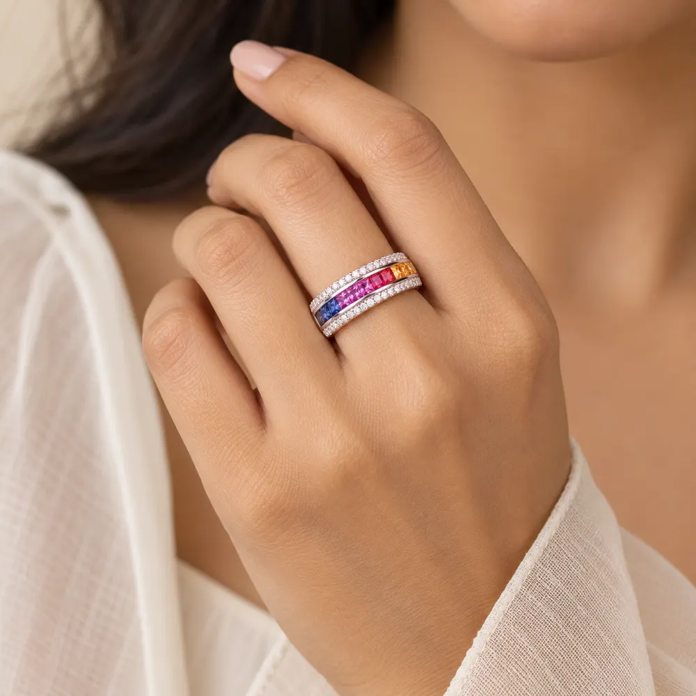 Rainbow Channel Moissanite Ring with Clear Borders — second view