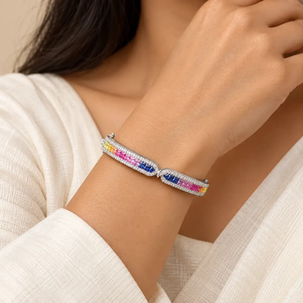 Rainbow Crossover Moissanite Kada Bangle — second view