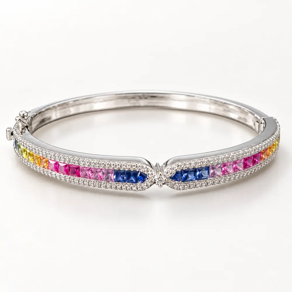 Rainbow Crossover Moissanite Kada Bangle
