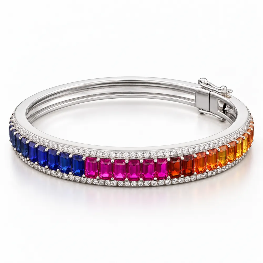 Rainbow Deep-Blue Gradient Moissanite Kada