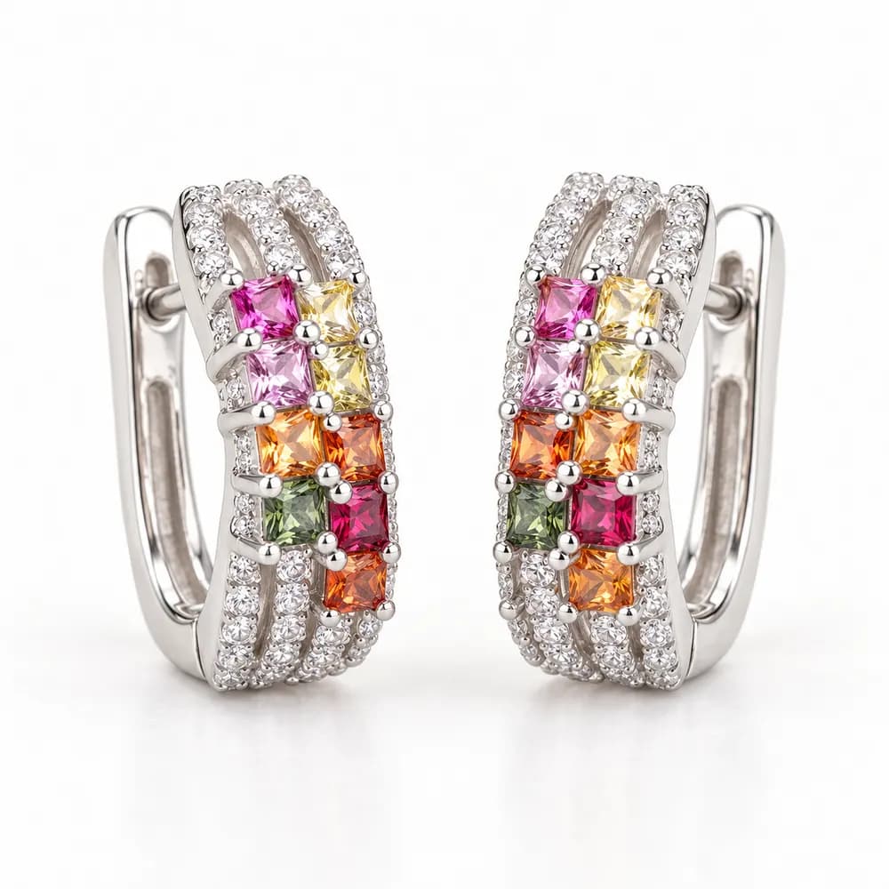 Rainbow Double-Line Moissanite Huggie Earrings