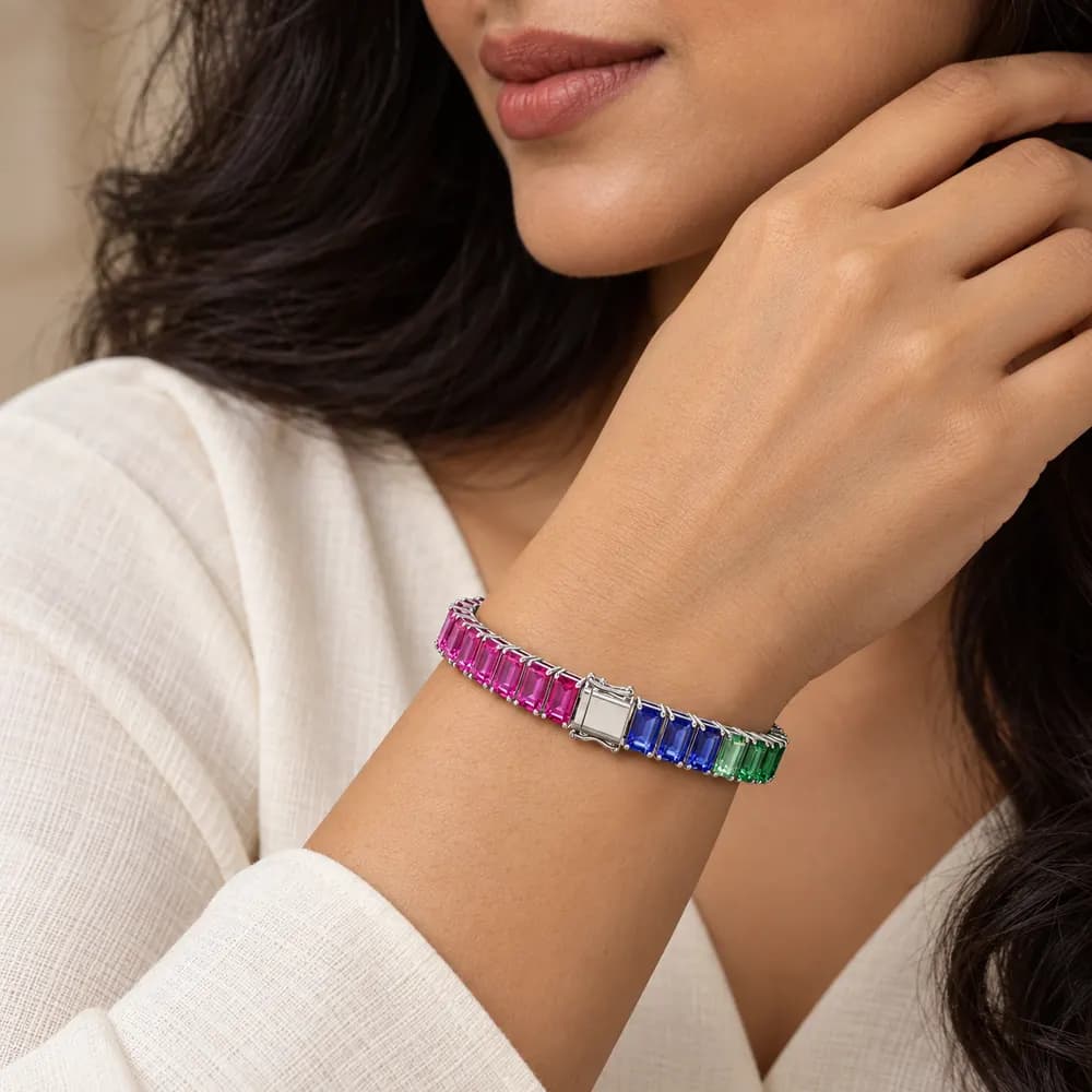 Rainbow Emerald-Cut Moissanite Tennis Bracelet — second view