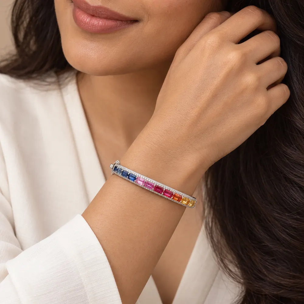 Rainbow Fine-Line Hinged Moissanite Bangle — second view