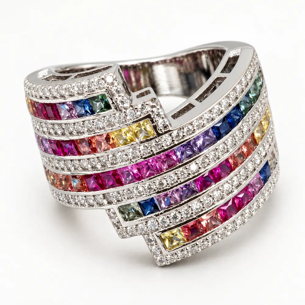Rainbow Five-Row Statement Moissanite Ring