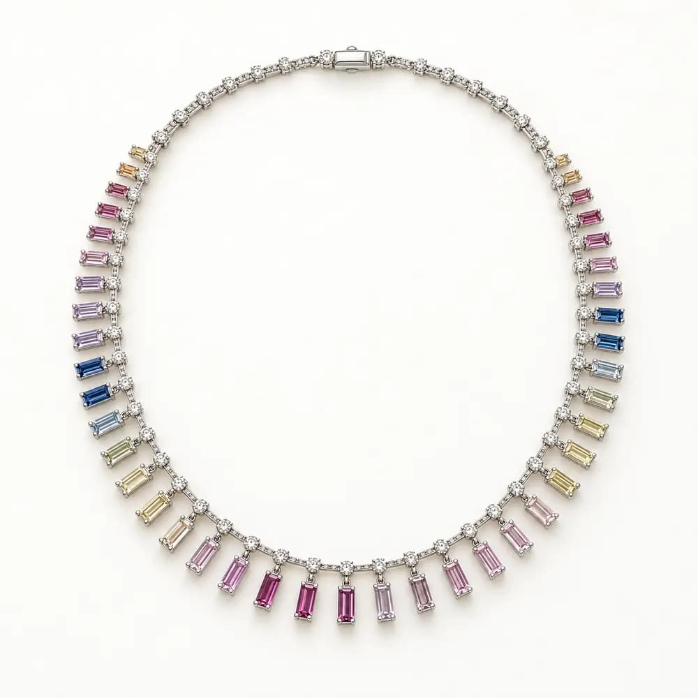 Rainbow Fringe Statement Moissanite Necklace