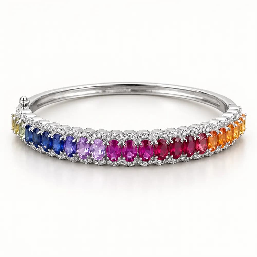 Rainbow Gradient Cluster Moissanite Kada