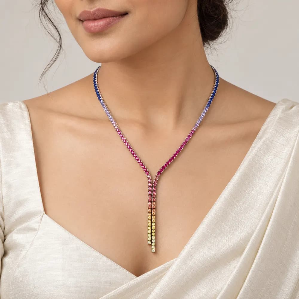 Rainbow Gradient Lariat Moissanite Necklace — second view