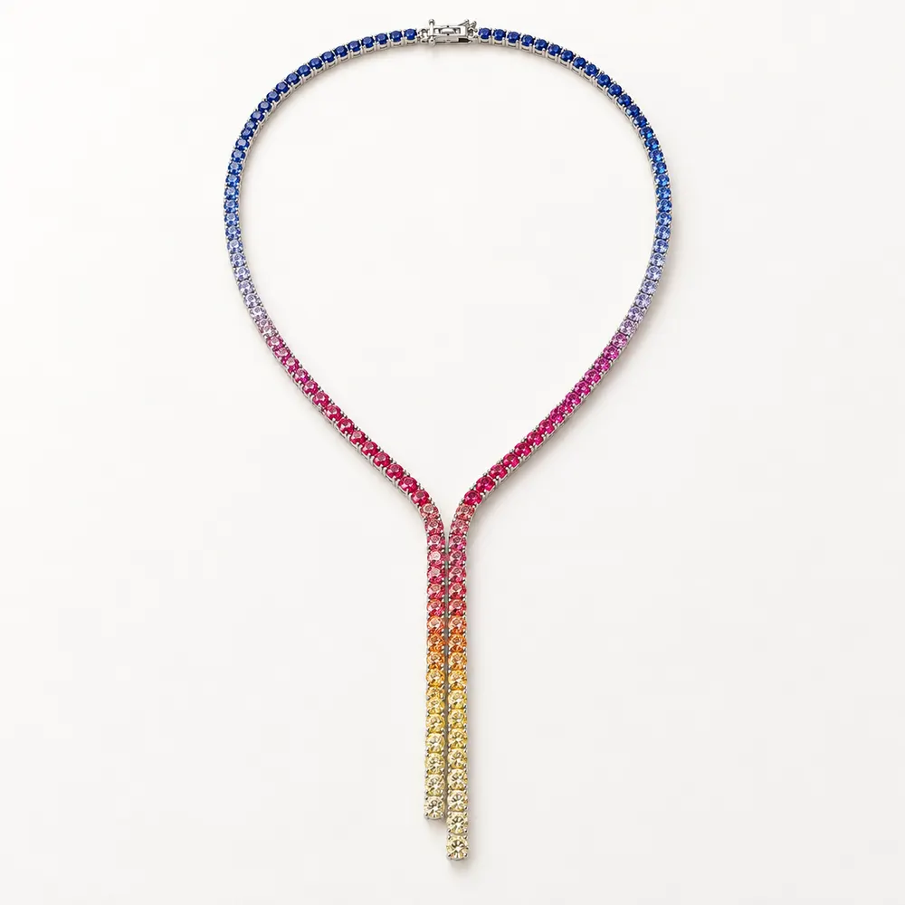 Rainbow Gradient Lariat Moissanite Necklace