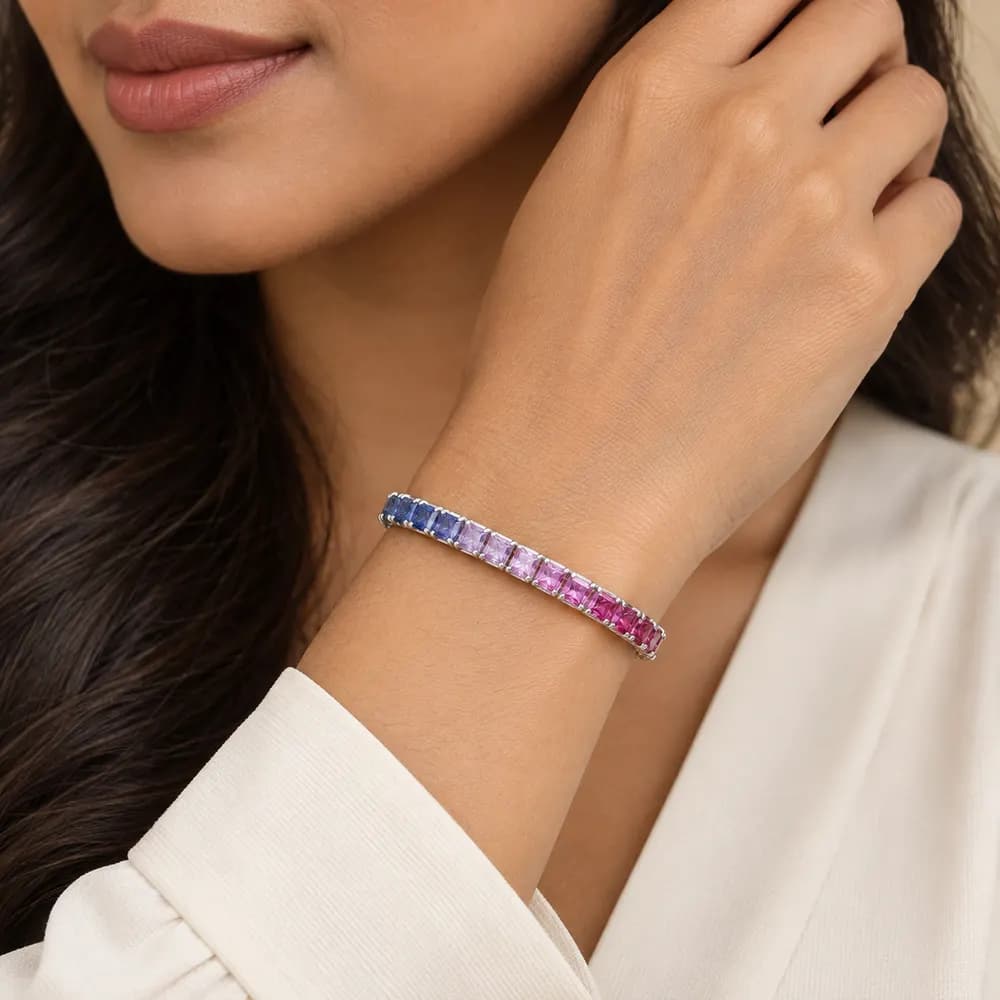 Rainbow Gradient Petite Moissanite Tennis Bracelet — second view
