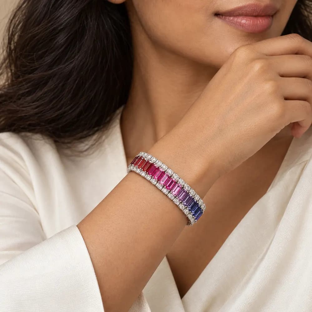 Rainbow Gradient Statement Moissanite Tennis Bracelet — second view