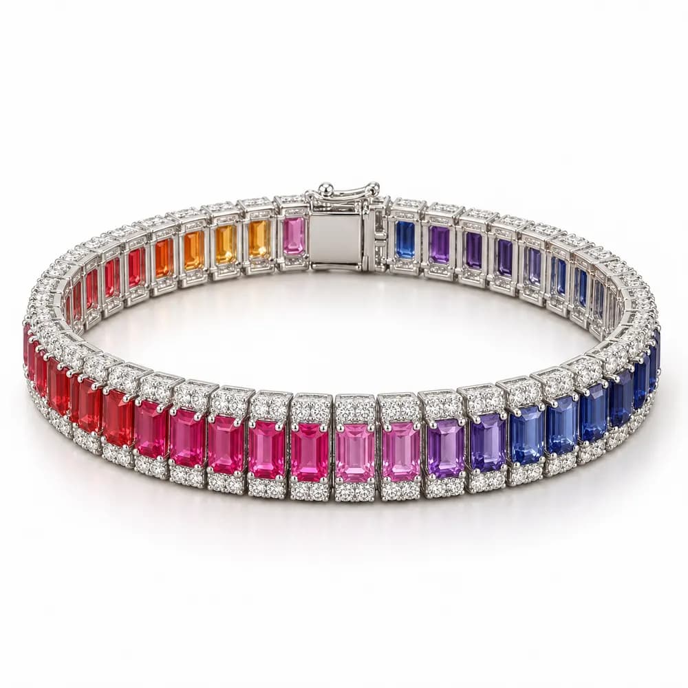 Rainbow Gradient Statement Moissanite Tennis Bracelet