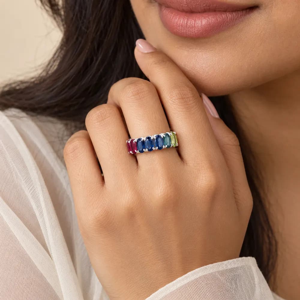 Rainbow Oval Moissanite Eternity Band — second view