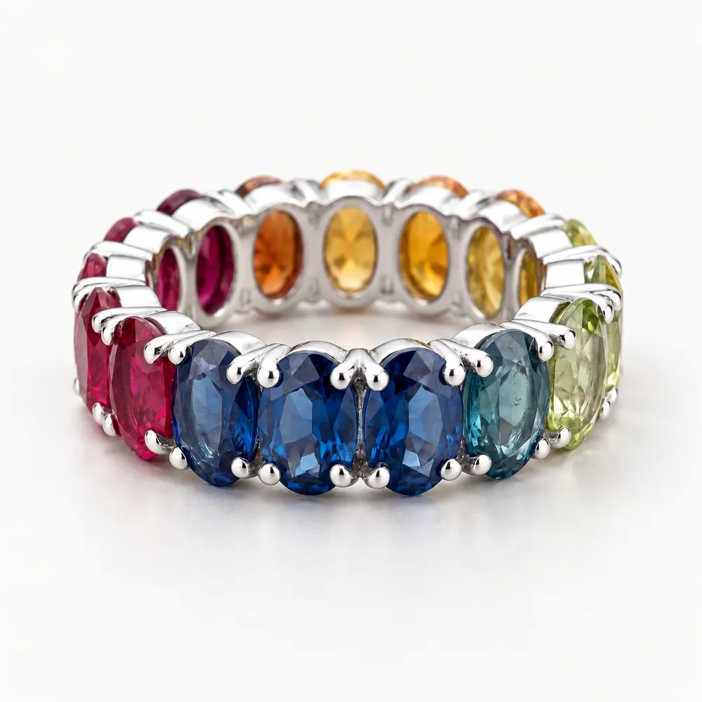 Rainbow Oval Moissanite Eternity Band