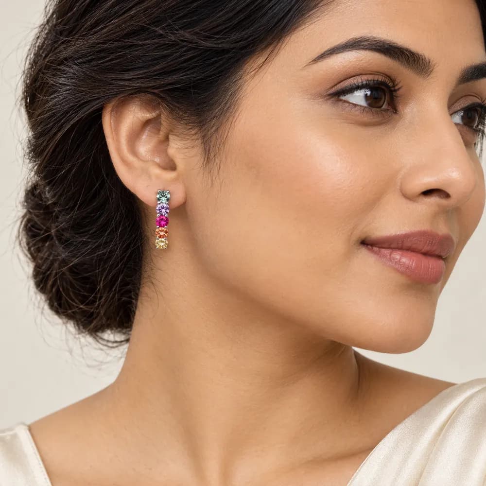 Rainbow Petite Line Moissanite Earrings — second view
