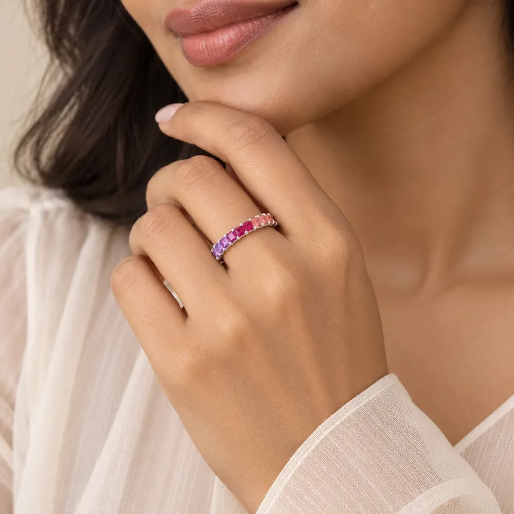 Rainbow Princess-Cut Eternity Moissanite Ring — second view
