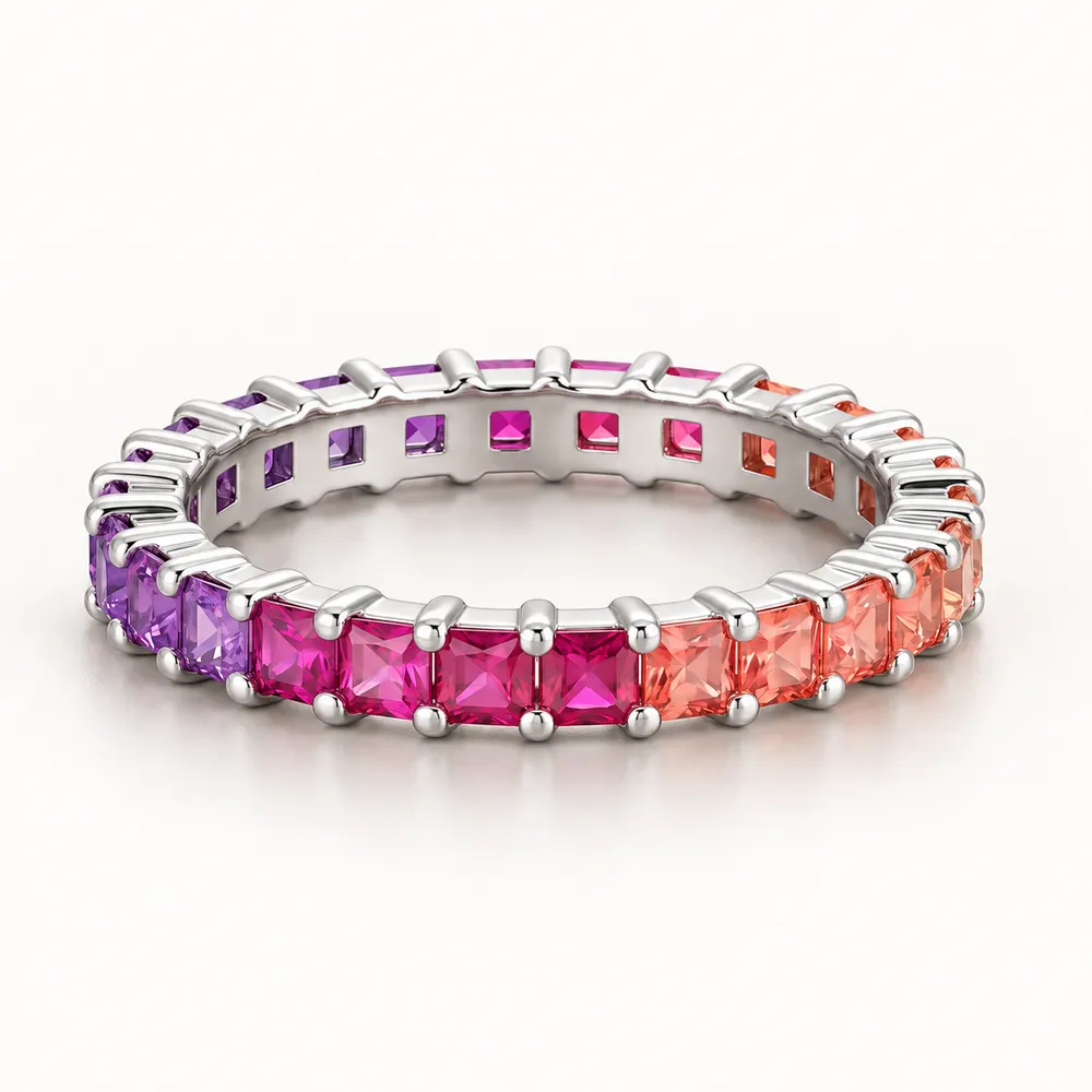 Rainbow Princess-Cut Eternity Moissanite Ring