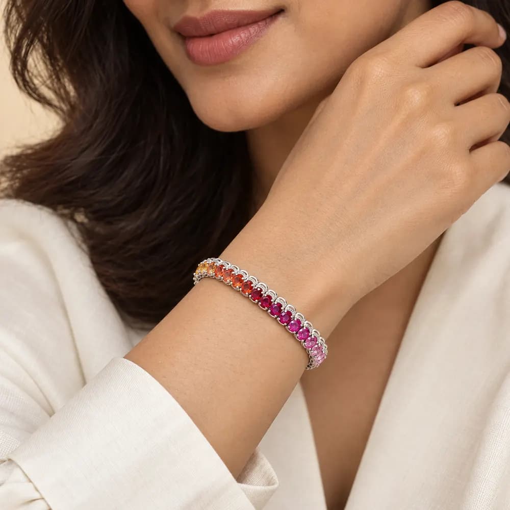 Rainbow Round Halo Moissanite Tennis Bracelet — second view