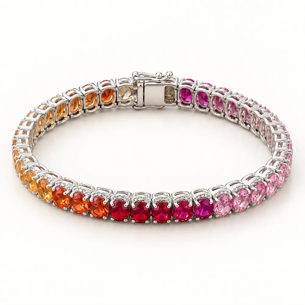 Rainbow Round Halo Moissanite Tennis Bracelet