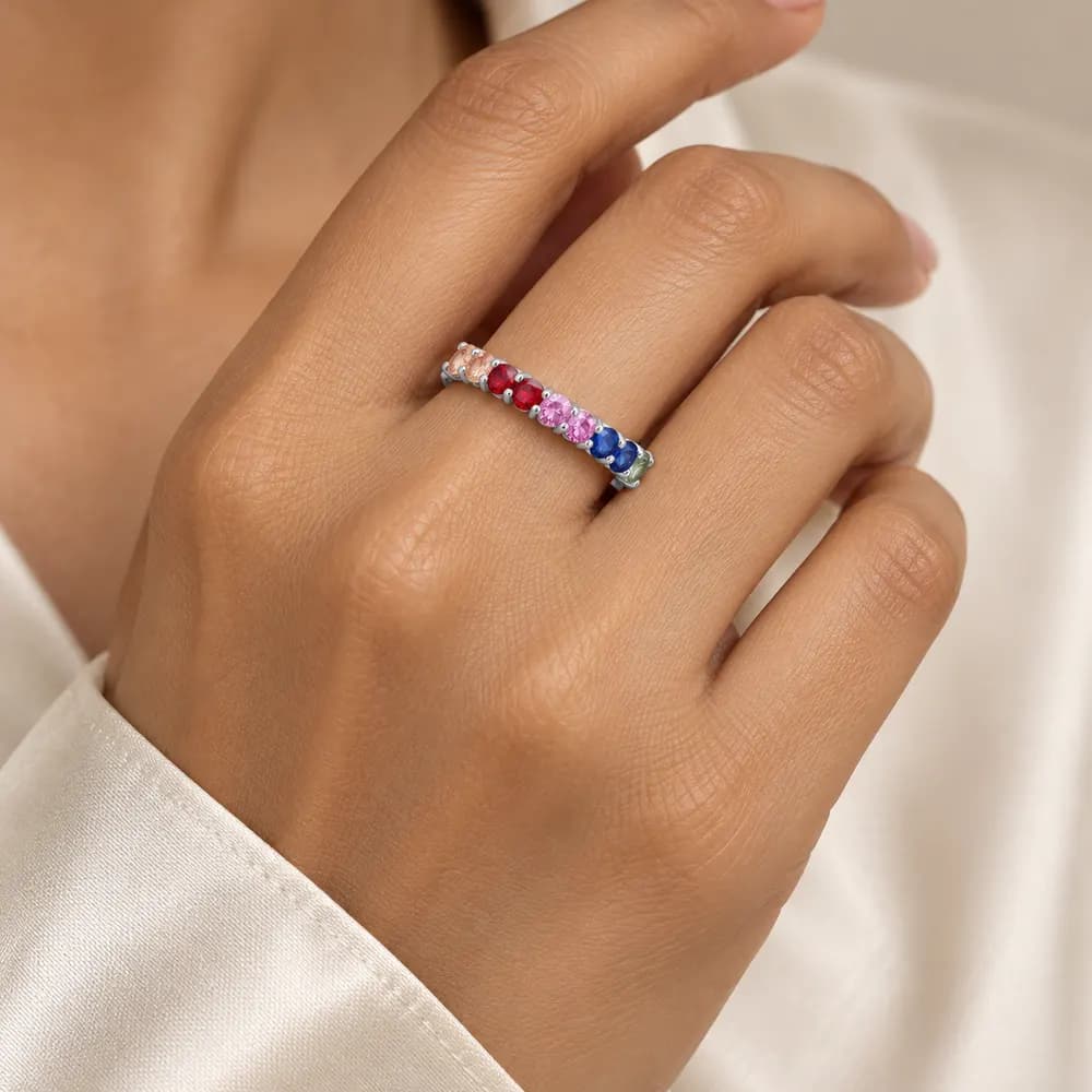 Rainbow Round-Stone Half Eternity Moissanite Ring — second view