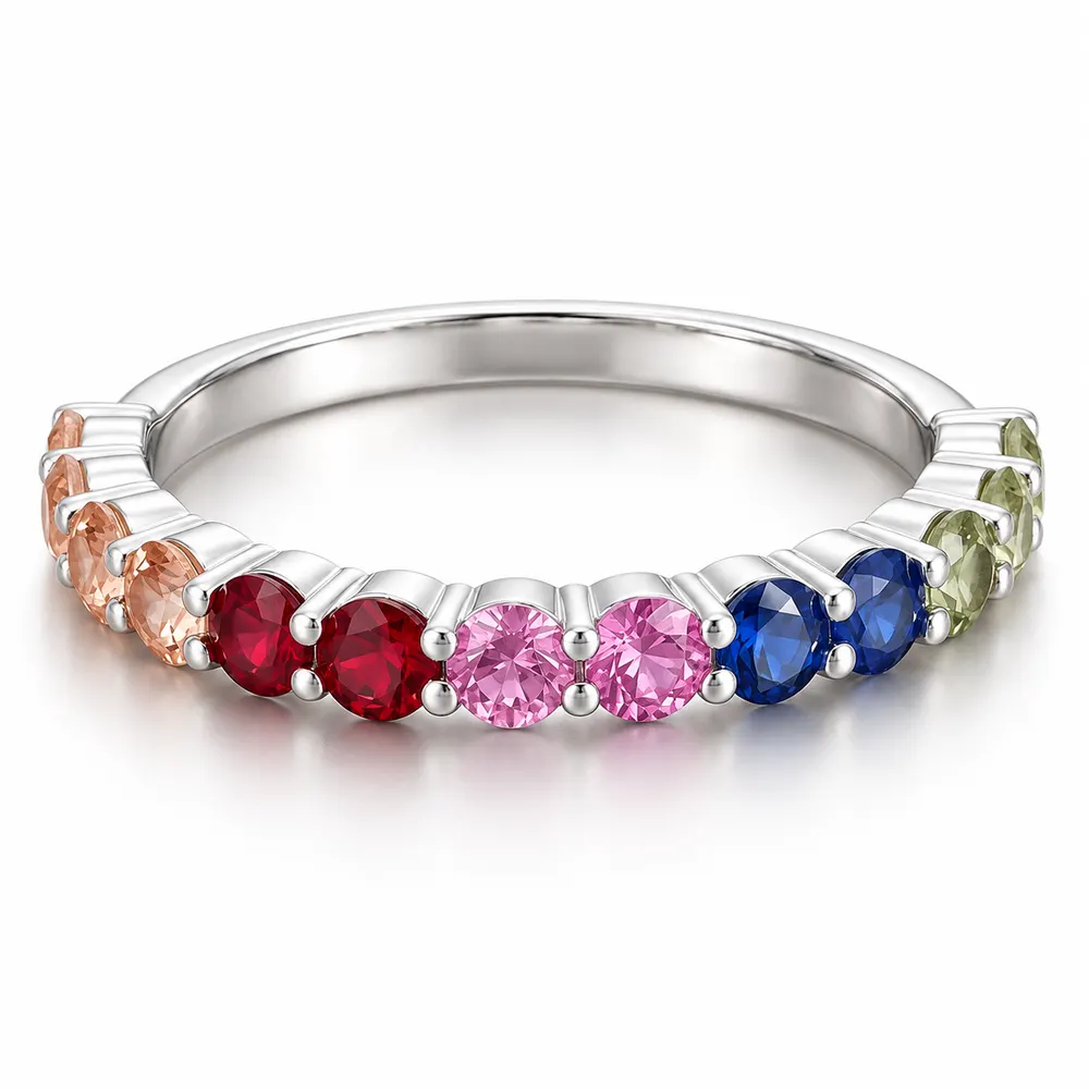 Rainbow Round-Stone Half Eternity Moissanite Ring