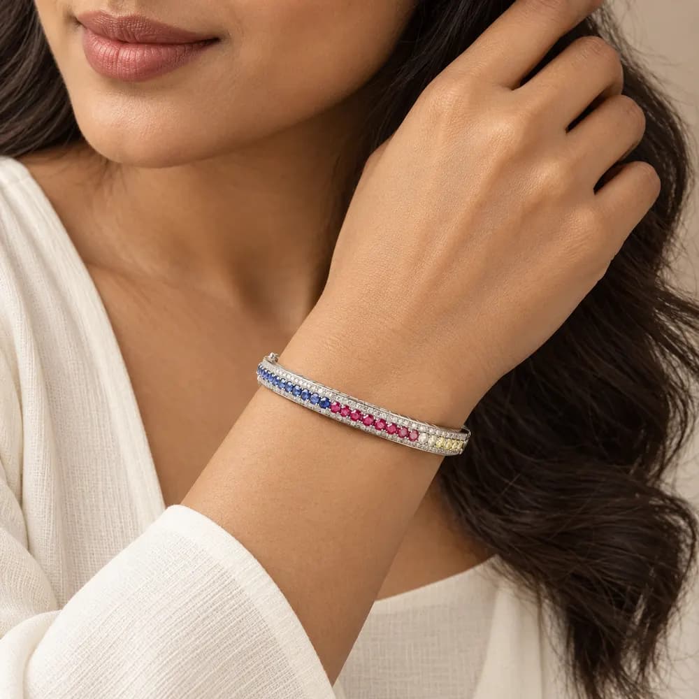 Rainbow Round-Stone Slim Moissanite Bangle — second view