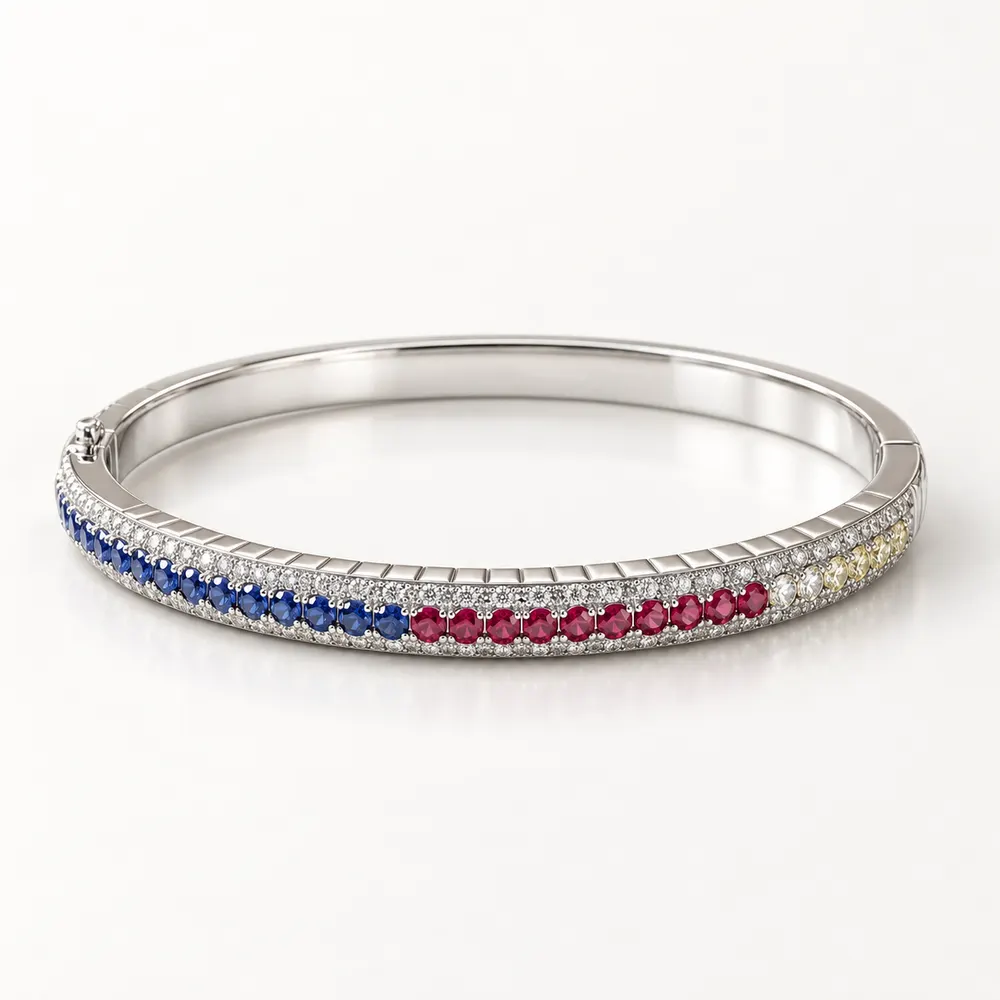 Rainbow Round-Stone Slim Moissanite Bangle