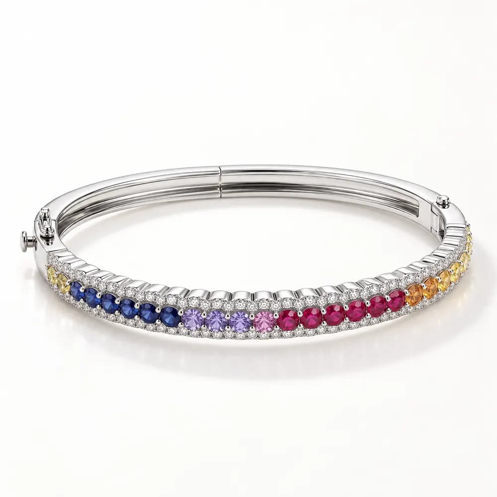 Rainbow Slim Curved Moissanite Kada