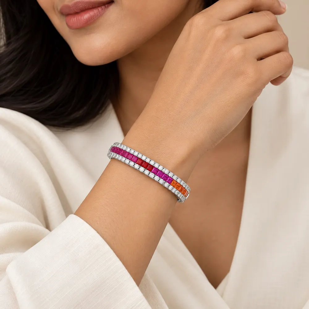 Rainbow Slim Double-Row Moissanite Bangle — second view