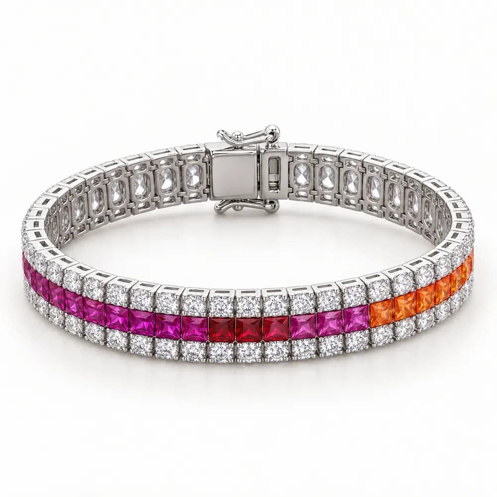 Rainbow Slim Double-Row Moissanite Bangle
