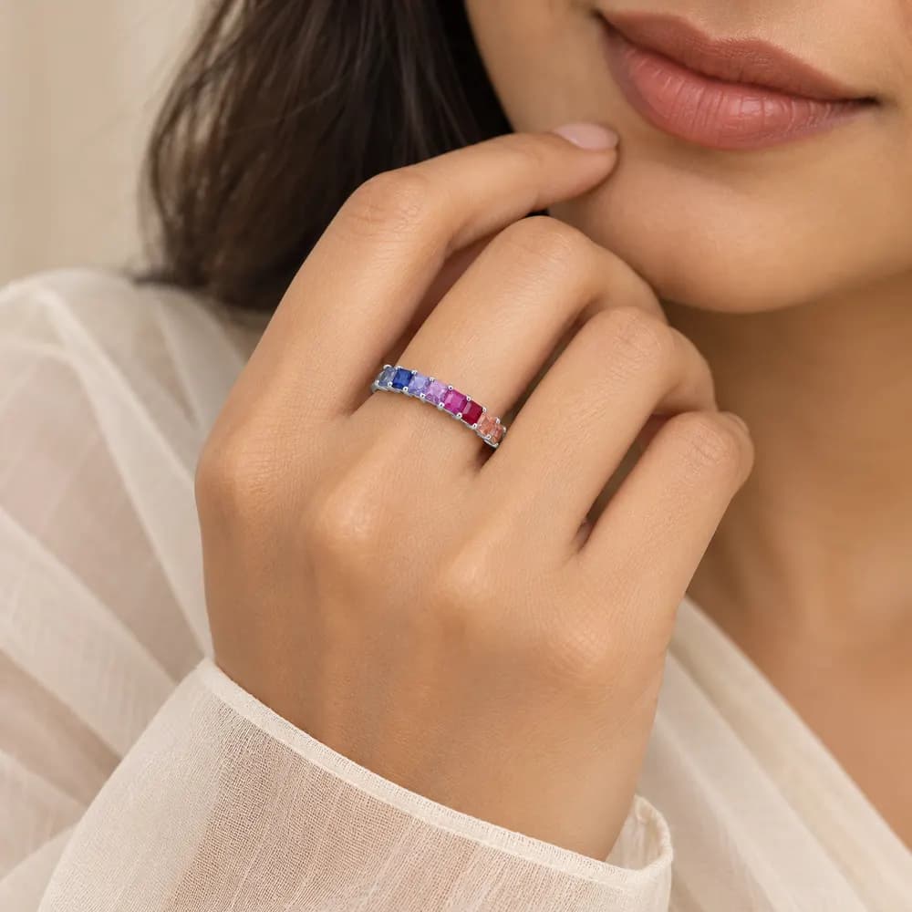 Rainbow Slim Half Eternity Moissanite Ring — second view