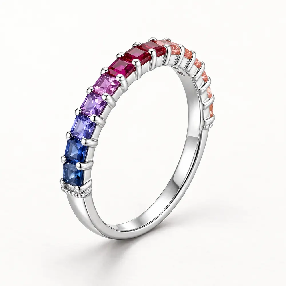 Rainbow Slim Half Eternity Moissanite Ring