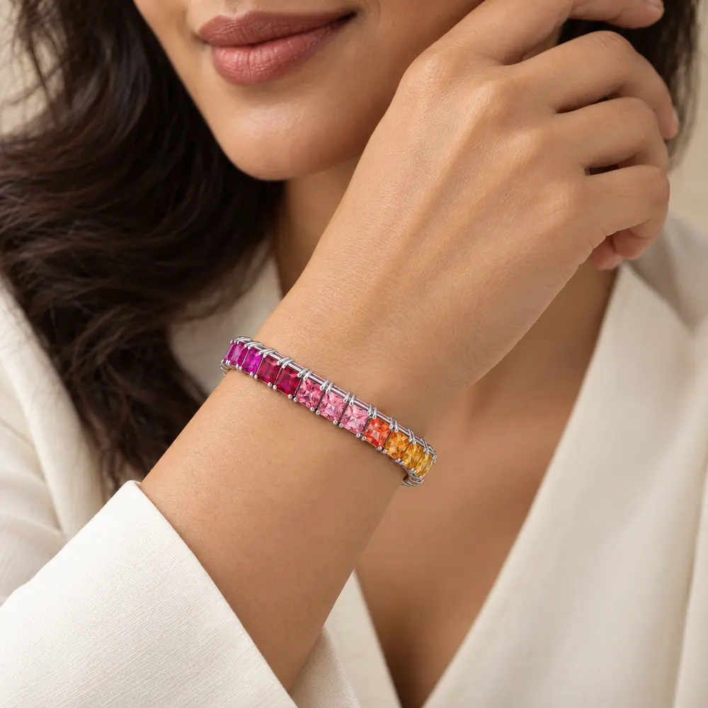 Rainbow Square-Link Moissanite Tennis Bracelet — second view