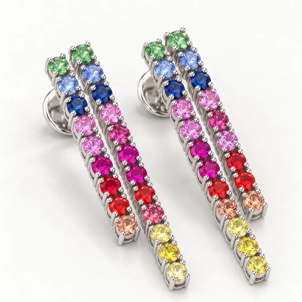 Rainbow Staggered Double-Line Moissanite Earrings