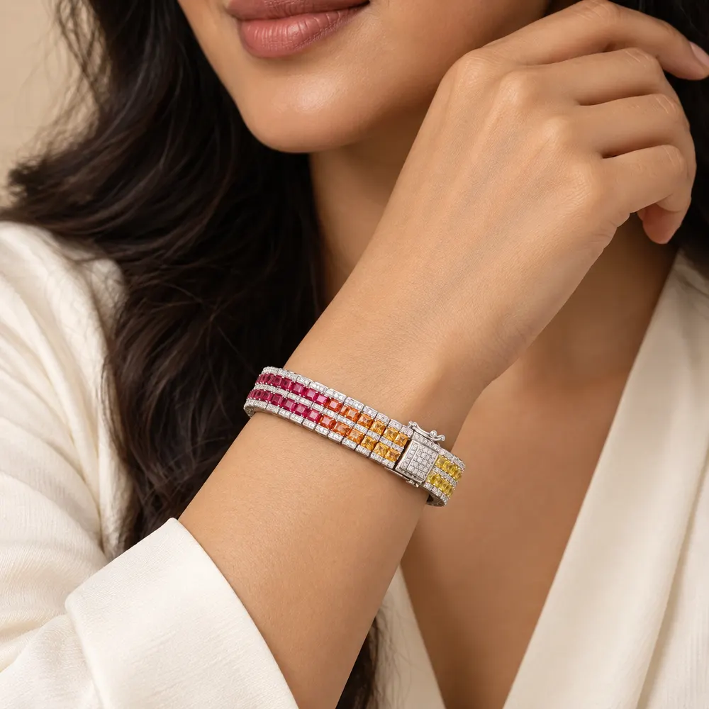 Rainbow Triple-Row Statement Moissanite Bangle — second view