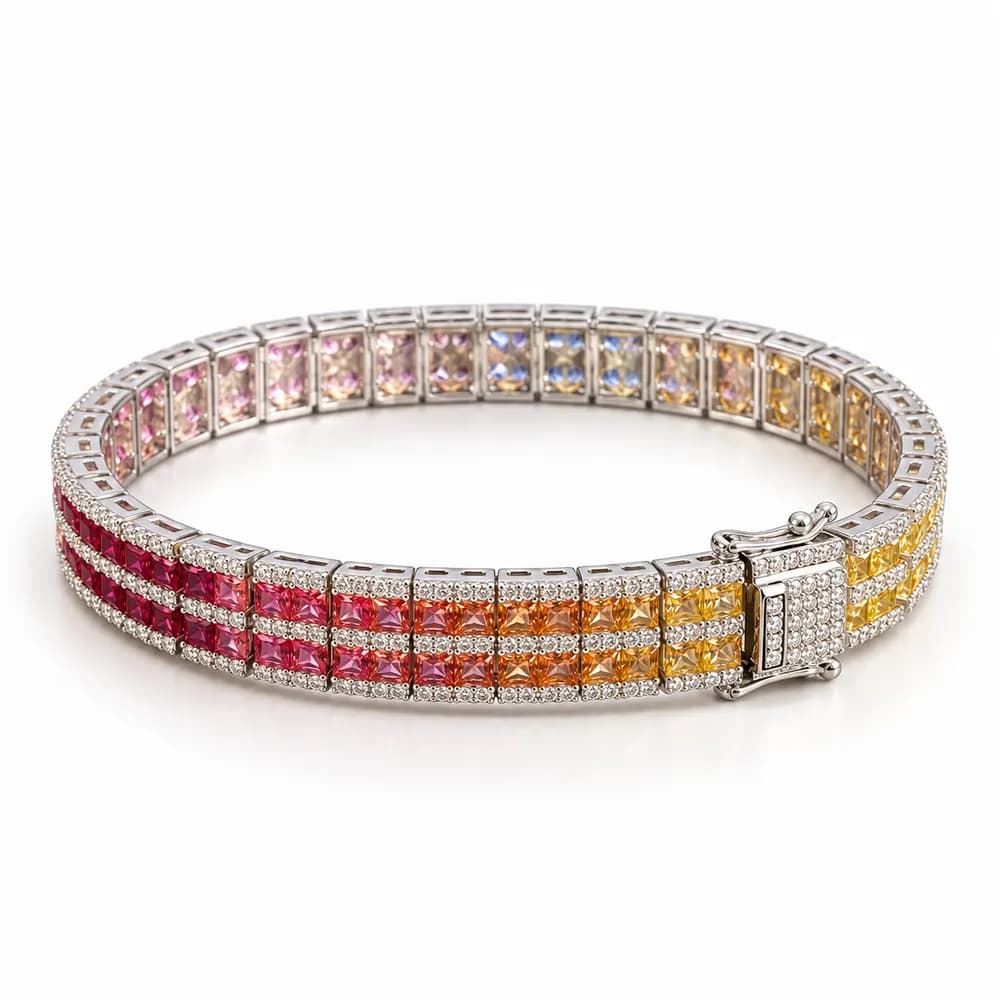 Rainbow Triple-Row Statement Moissanite Bangle