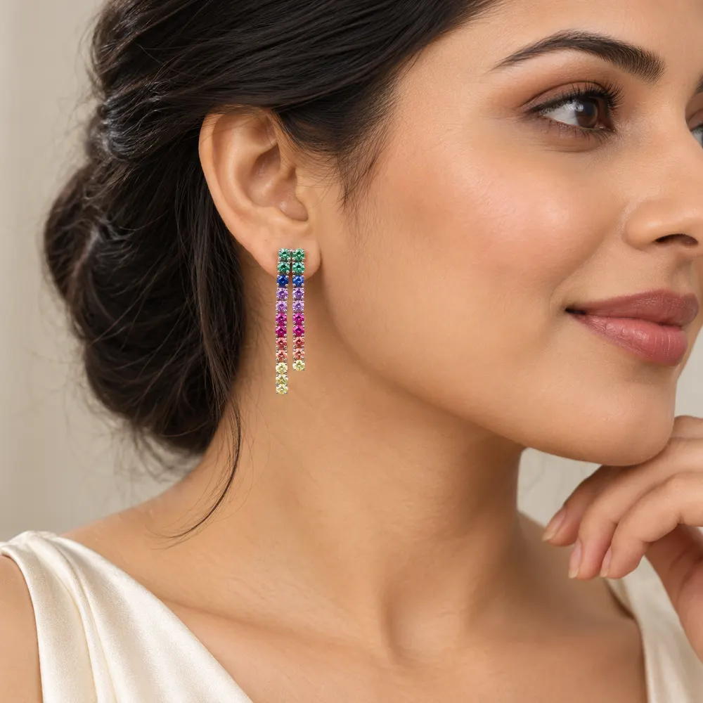 Rainbow Twin-Line Moissanite Drop Earrings — second view