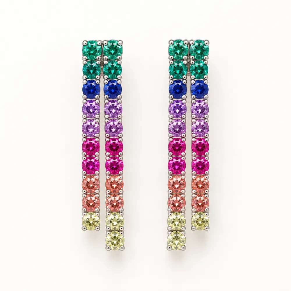 Rainbow Twin-Line Moissanite Drop Earrings