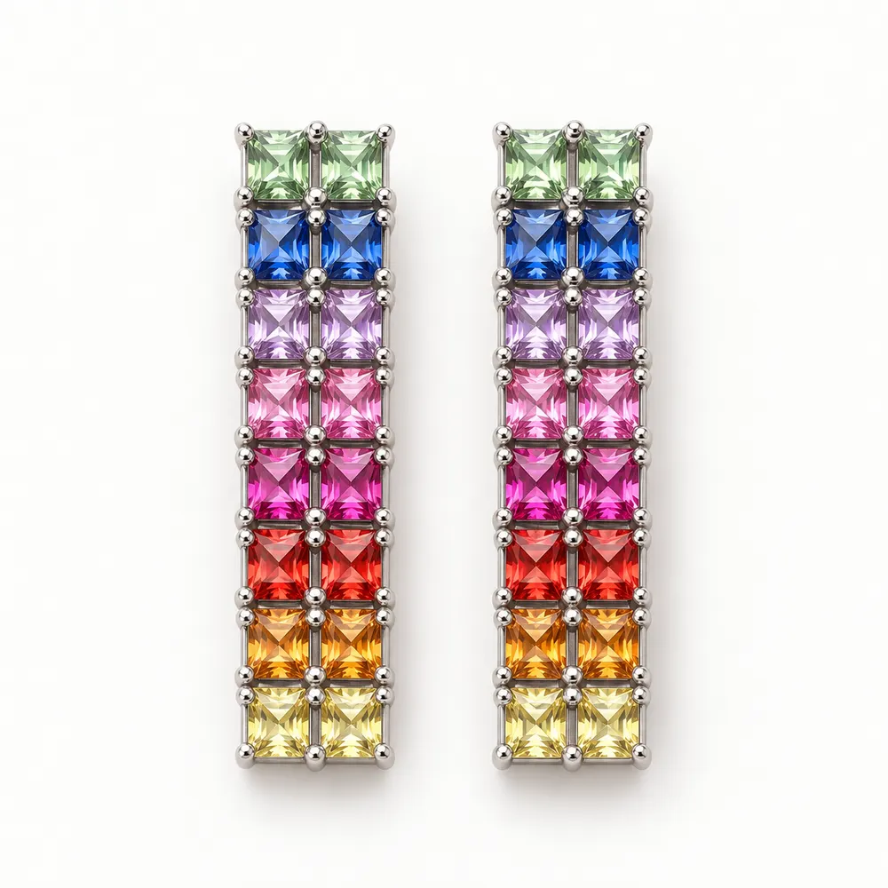 Rainbow Twin-Row Bar Moissanite Earrings